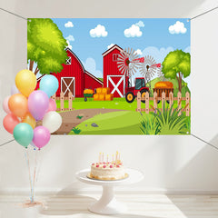 Layoris Farm Red House Cartoon Birthday Party Backdrop