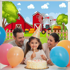 Layoris Farm Red House Cartoon Birthday Party Backdrop