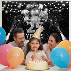 Layoris Celebrate 25 Years Marriage Silver Glitter Backdrop