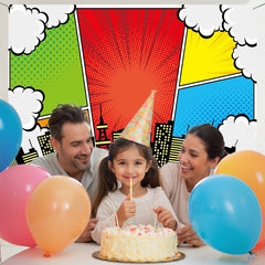 Layoris Superhero City Anime Style Kids Birthday Backdrop