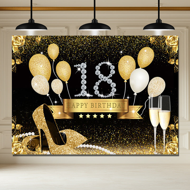 Layoris 18Th Golden High Heels Balloons Birthday Backdrop