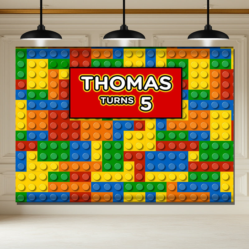 Layoris Colored Plastic Bricks 5Th Birthday Backdrop For Kids