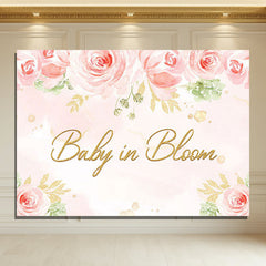 Layoris Baby In Bloom Pink Rose Leaves Baby Shower Backdrop