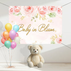 Layoris Baby In Bloom Pink Rose Leaves Baby Shower Backdrop