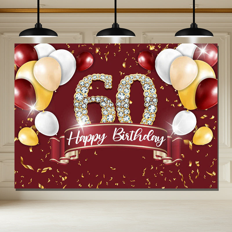 Layoris 60Th Diamond Retro Red Balloon Birthday Backdrop