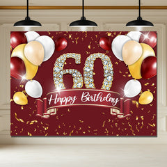 Layoris 60Th Diamond Retro Red Balloon Birthday Backdrop