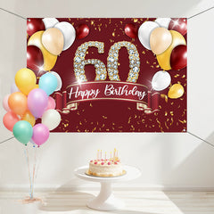 Layoris 60Th Diamond Retro Red Balloon Birthday Backdrop