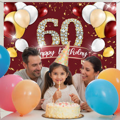 Layoris 60Th Diamond Retro Red Balloon Birthday Backdrop
