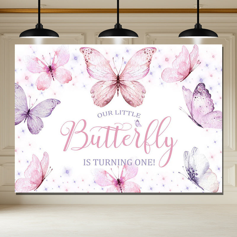 Layoris Our Little Butterfly Is Turning One Birthday Backdrop