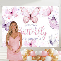 Layoris Our Little Butterfly Is Turning One Birthday Backdrop