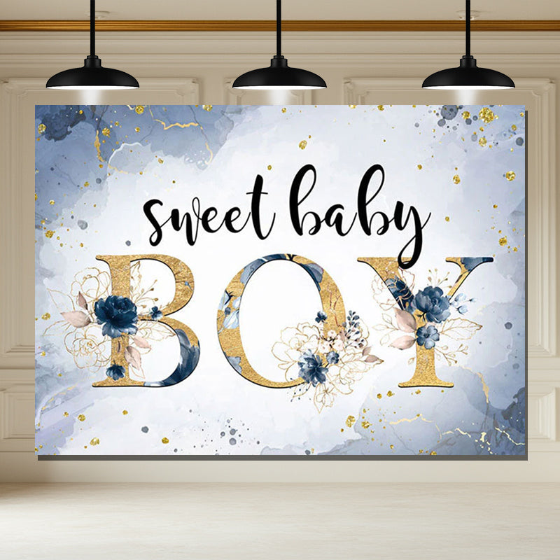 Layoris Sweet Baby Boy Marble Floral Baby Shower Backdrop