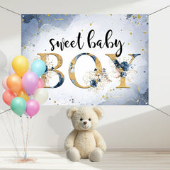 Layoris Sweet Baby Boy Marble Floral Baby Shower Backdrop