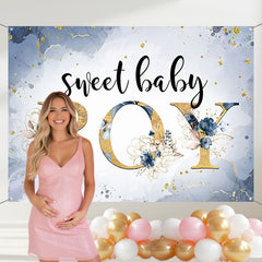 Layoris Sweet Baby Boy Marble Floral Baby Shower Backdrop