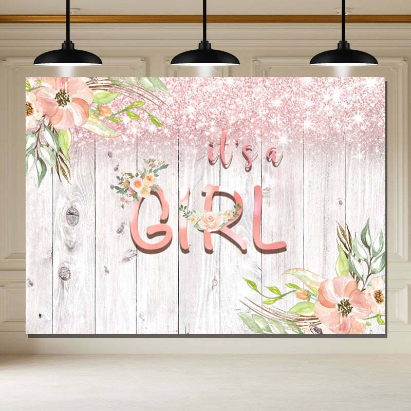 Layoris It'S A Girl Florl Wooden Baby Shower Backdrop