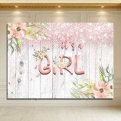 Layoris It'S A Girl Florl Wooden Baby Shower Backdrop