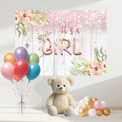 Layoris It'S A Girl Florl Wooden Baby Shower Backdrop