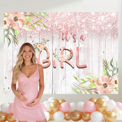 Layoris It'S A Girl Florl Wooden Baby Shower Backdrop