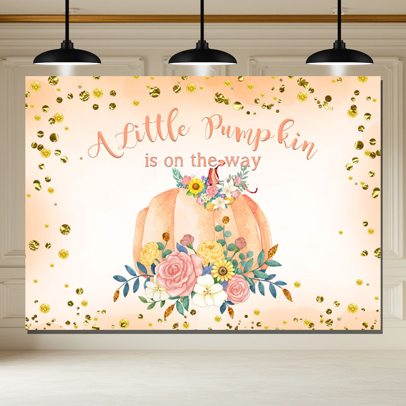 Layoris Orange Pumpkin On The Way Baby Shower Backdrop