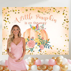 Layoris Orange Pumpkin On The Way Baby Shower Backdrop