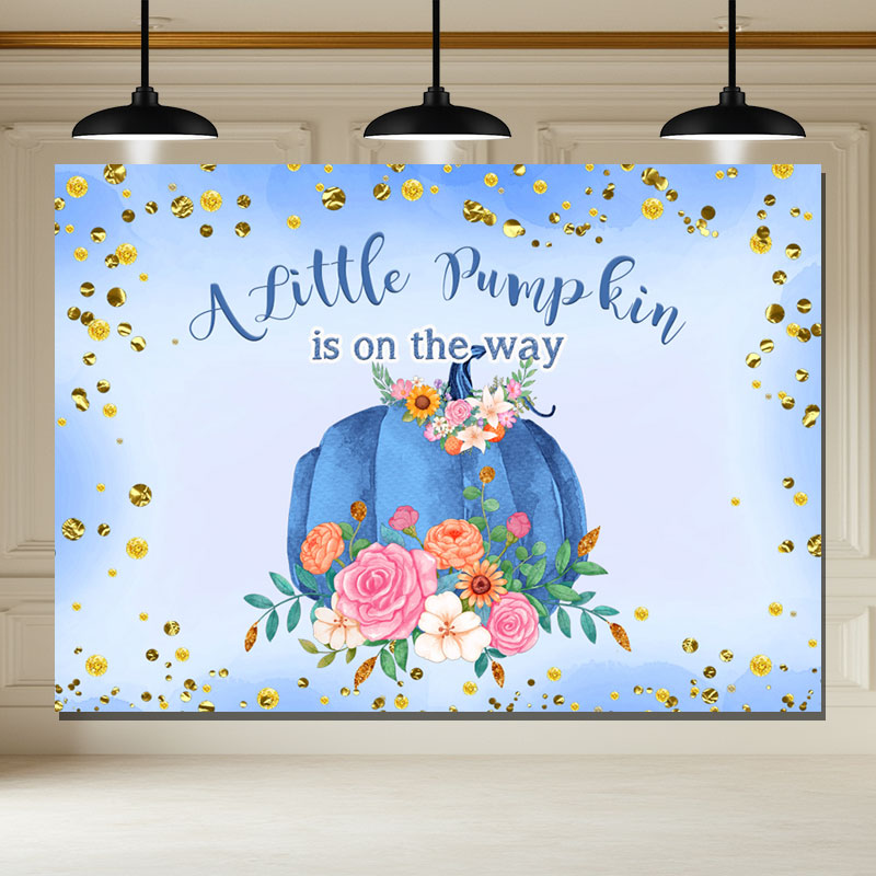 Layoris A Blue Pumpkin On The Way Baby Shower Backdrop