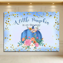 Layoris A Blue Pumpkin On The Way Baby Shower Backdrop