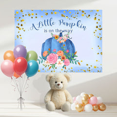 Layoris A Blue Pumpkin On The Way Baby Shower Backdrop