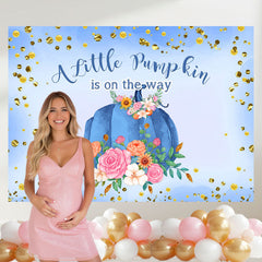 Layoris A Blue Pumpkin On The Way Baby Shower Backdrop