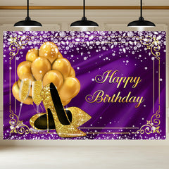 Layoris Shining High Heels Purple Satin Birthday Backdrop