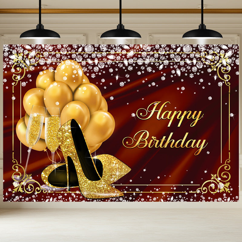 Layoris Dazzling High Heels Red Satin Birthday Backdrop