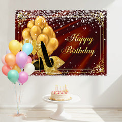 Layoris Dazzling High Heels Red Satin Birthday Backdrop