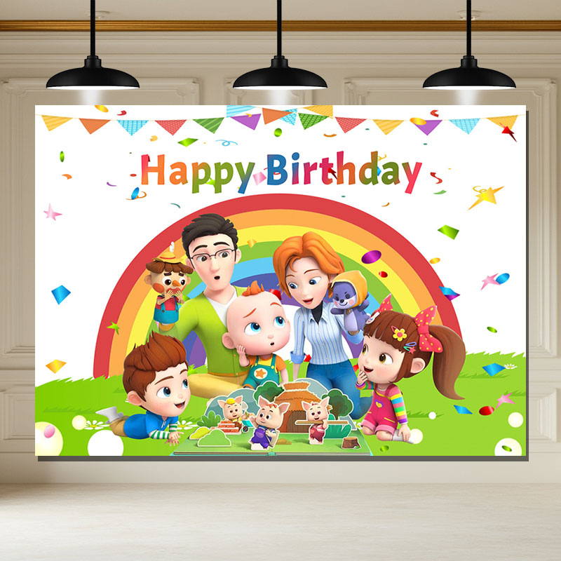 Layoris Cocomelen Rainbow Family Happy Birthday Backdrop