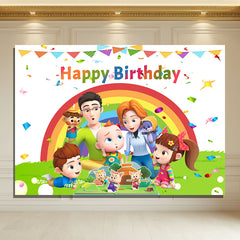 Layoris Cocomelen Rainbow Family Happy Birthday Backdrop