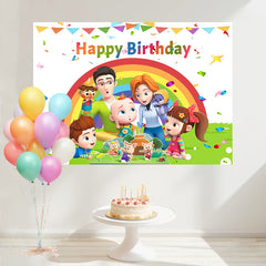 Layoris Cocomelen Rainbow Family Happy Birthday Backdrop