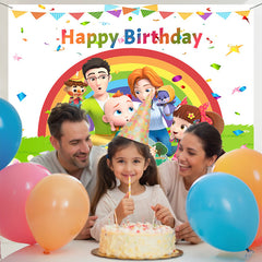 Layoris Cocomelen Rainbow Family Happy Birthday Backdrop