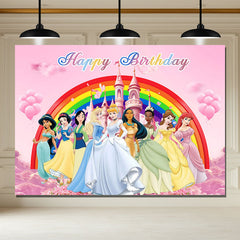 Layoris Pink Disney Princess Happy Birthday Backdrop