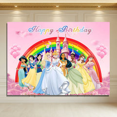 Layoris Pink Disney Princess Happy Birthday Backdrop