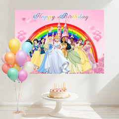 Layoris Pink Disney Princess Happy Birthday Backdrop