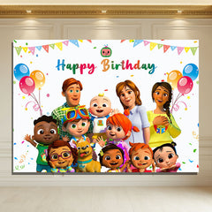 Layoris Cartoon Portrait Balloons Birthday Backdrop