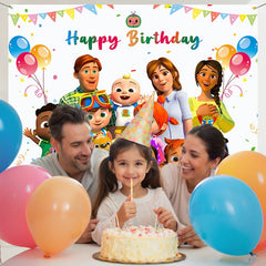 Layoris Cartoon Portrait Balloons Birthday Backdrop