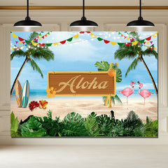 Layoris Aloha Coconut Tree Beach Flamingo Birthday Backdrop