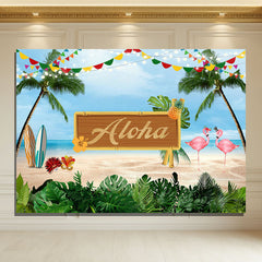 Layoris Aloha Coconut Tree Beach Flamingo Birthday Backdrop