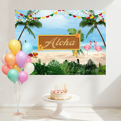 Layoris Aloha Coconut Tree Beach Flamingo Birthday Backdrop