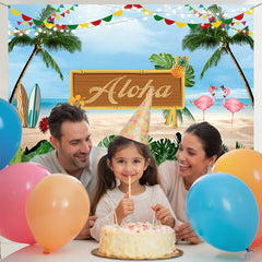 Layoris Aloha Coconut Tree Beach Flamingo Birthday Backdrop