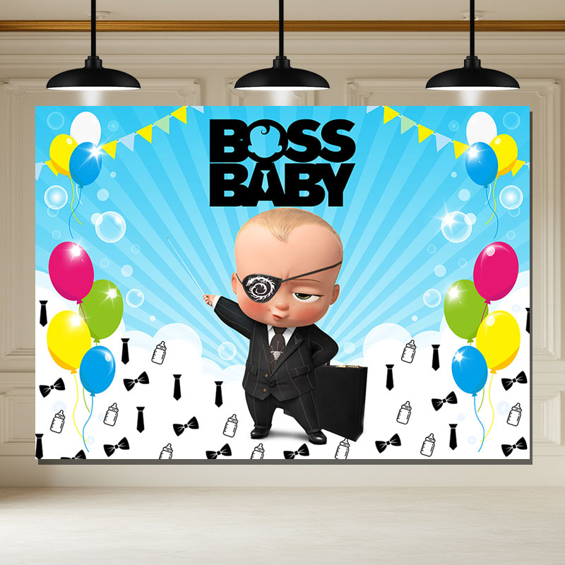 Layoris Boss Baby Cartoon Balloons Birthday Backdrop