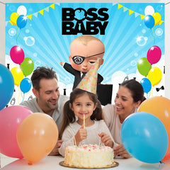 Layoris Boss Baby Cartoon Balloons Birthday Backdrop