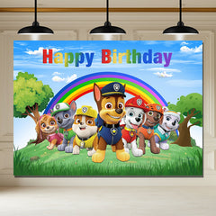 Layoris Cartoon Dog Rainbow Forest Birthday Backdrop