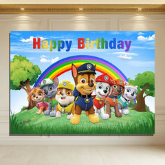 Layoris Cartoon Dog Rainbow Forest Birthday Backdrop