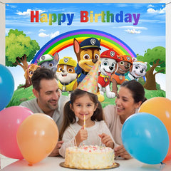Layoris Cartoon Dog Rainbow Forest Birthday Backdrop