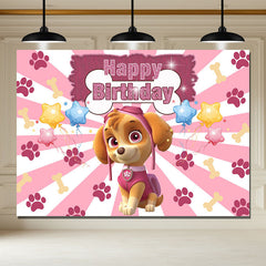 Layoris Cartoon Dog Footprints Pink Birthday Backdrop