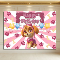 Layoris Cartoon Dog Footprints Pink Birthday Backdrop
